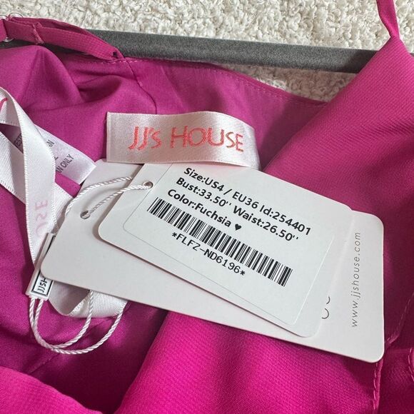 JJs House Gown womens size 4 fuchsia Maxi chiffon Ruffle spaghetti strap Dress - Picture 6 of 12